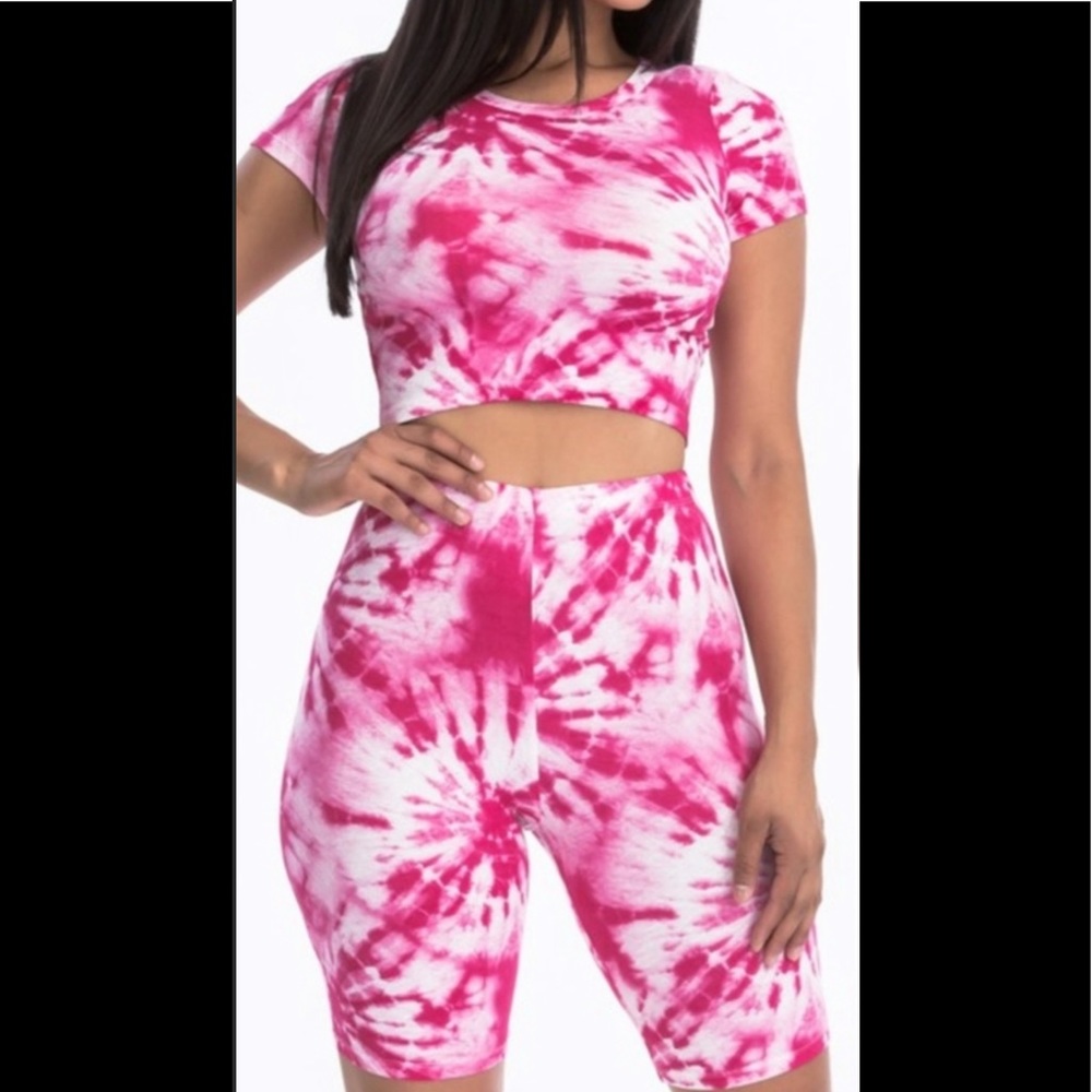 NEW! Tye dye pink bike shorts gym set 🚴🏼‍♀️